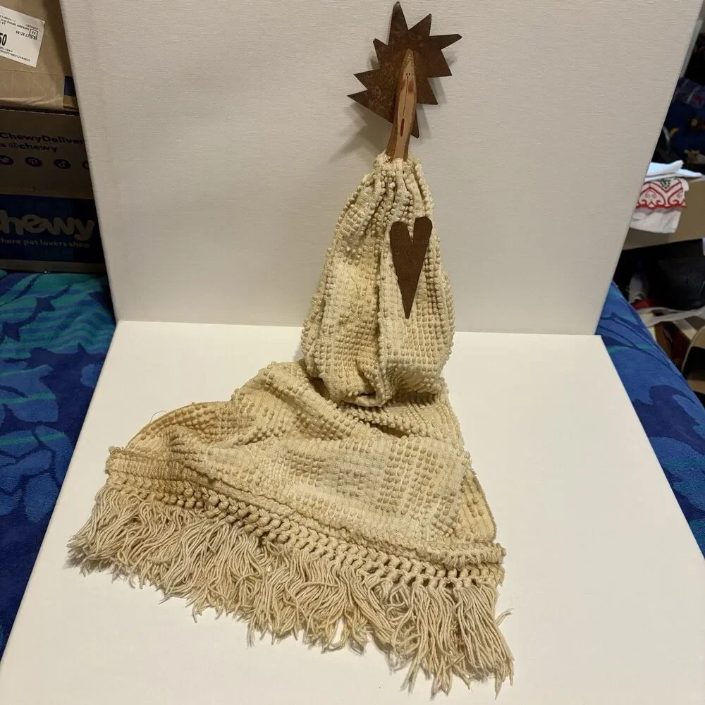 Handmade Primitive Rag Doll Stick Figure 29” Rustic Folk Art Cottagecore Decor